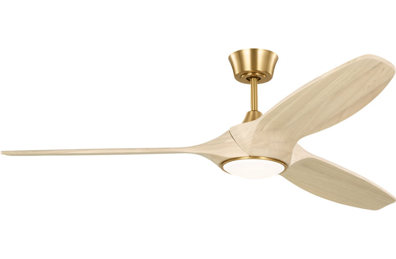 Selen Smart LED Ceiling Fan, Washed White Oak, Burnished Brass, 60" Wide