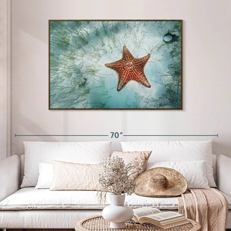 Étoile de mer peu profonde, 46 po x 31 po, Cadre flottant noyer