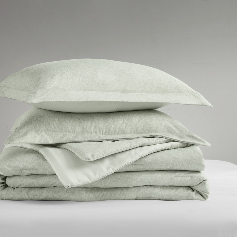 Camden Chambray Cozy Comforter Set, Full/Queen Comforter + 2 Standard Shams, Sage Green
