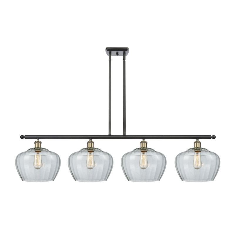 Luminaire suspendu linéaire pour îlot de cuisine 4 lumières Monténégro, Ampoule non incluse, Transparent, Laiton antique noir