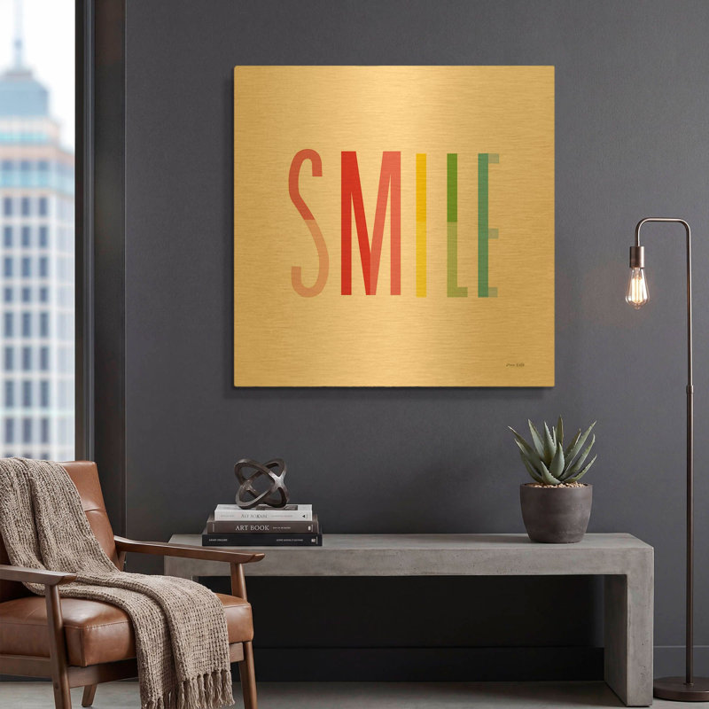 «Smile» par Ann Kelle, art mural en métal doré, 36 po x 36 po, 36 po x 36 po