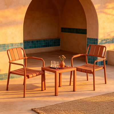 3 Piece Patio Furniture Set, PP Outdoor Armchairs & Side Table, 300lbs Weight Capacity, Waterproof UV Resistant Indoor Outdoor Conversation Set for Balcony Backyard Apartment, Apricot Brown