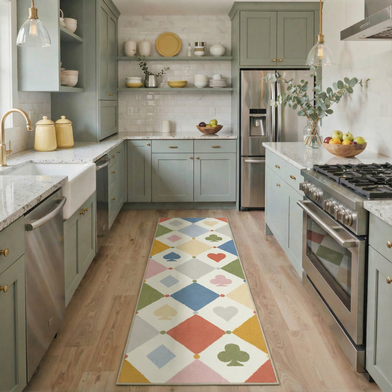Tapis d'intérieur géométrique multicolore lavable à la machine avec envers antidérapant, Tapis de couloir 2 pi 3 po x 6 pi