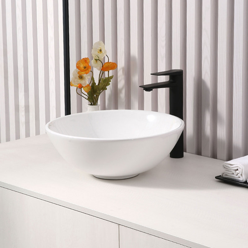 Dowell 16" Ceramic Round Vessel Sink, Gloss White