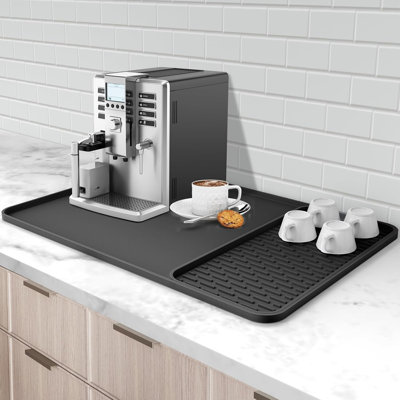 Silicone Coffee Mat,With Detachable Dish Drying Mat,Black