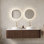 DINA 60" Bathroom Vanity With Sinks, Wall-Mounted Curved Edges Striped Bathroom Storage Cabinet With 2 Drawers, 2 White Ceramic Basins With Stone Pattern, Pre-Assembled, Dark Walnut Woodgrain Colour