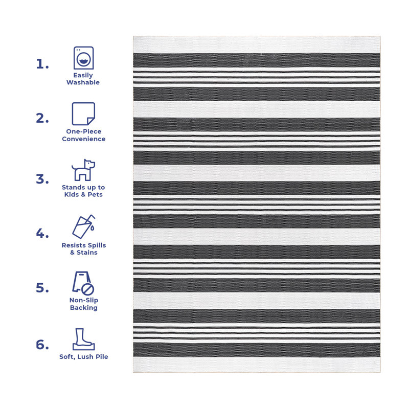 Lena SpinClean Machine Washable Striped Area Rug, Rectangle 3' x 5'