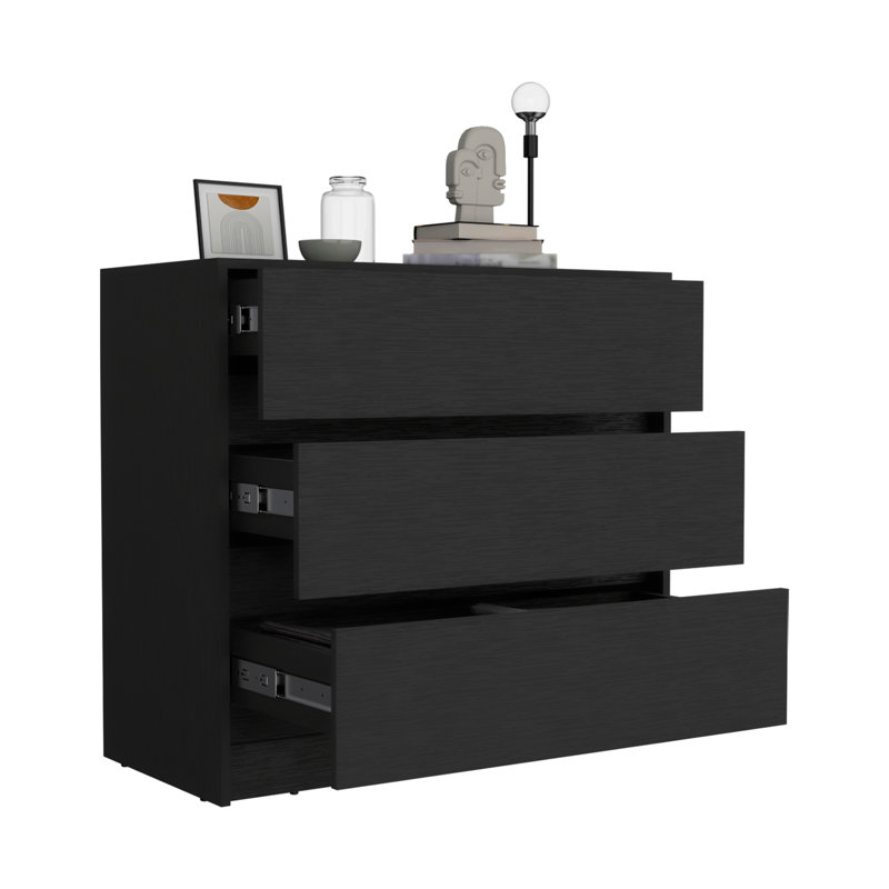 Commode à trois tiroirs Austin, mécanisme coulissant - noir