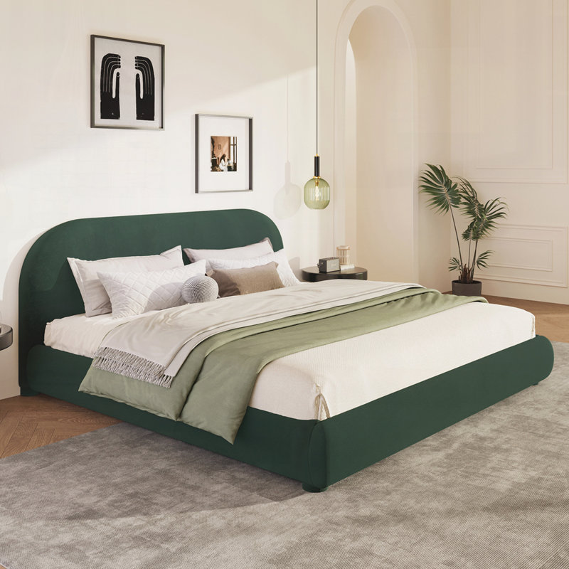 Lit tapissier moderne avec tête de lit, Très grand, Vert