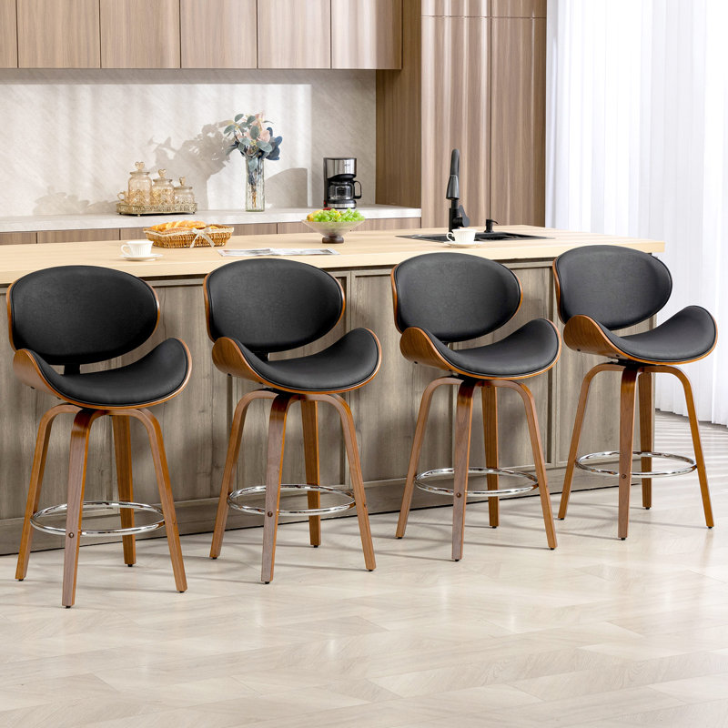 Tabouret de bar pivotant 26 po, tabourets de bar de style Mid-Century moderne avec repose-pieds revêtu de similicuir, 4, Noir