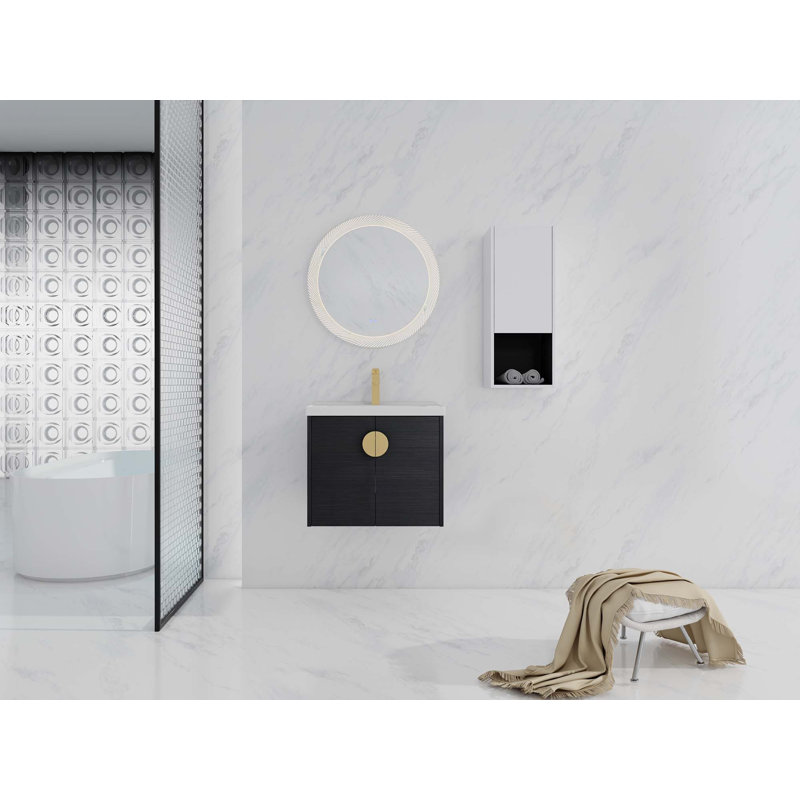 Meuble-lavabo mural avec lavabo en céramique et armoire latérale à 1 porte, portes à fermeture douce (KD-Packing), 24''