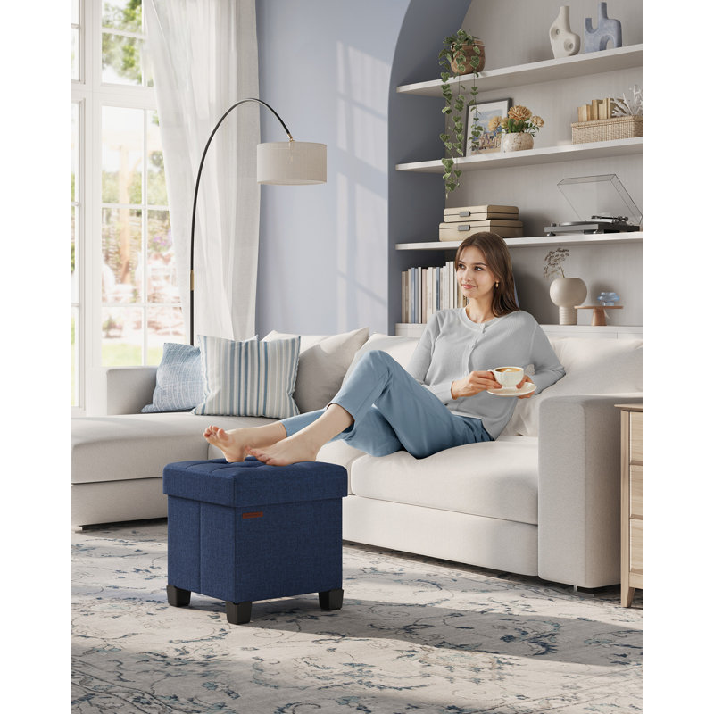 38cm Wide Square Solid Colour Standard Ottoman with Storage, Navy Polyester