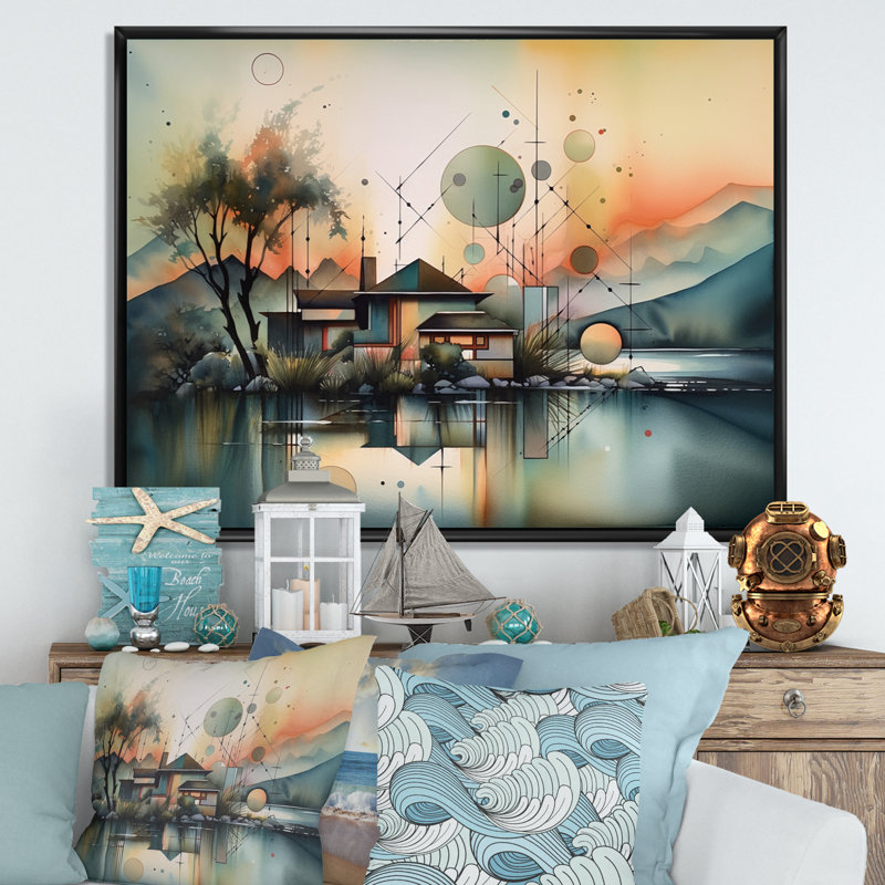 Décoration murale coucher de soleil abstrait maison près de l'eau II - Paysage moderne plage, H 16 po x l 32 po x P 1 po