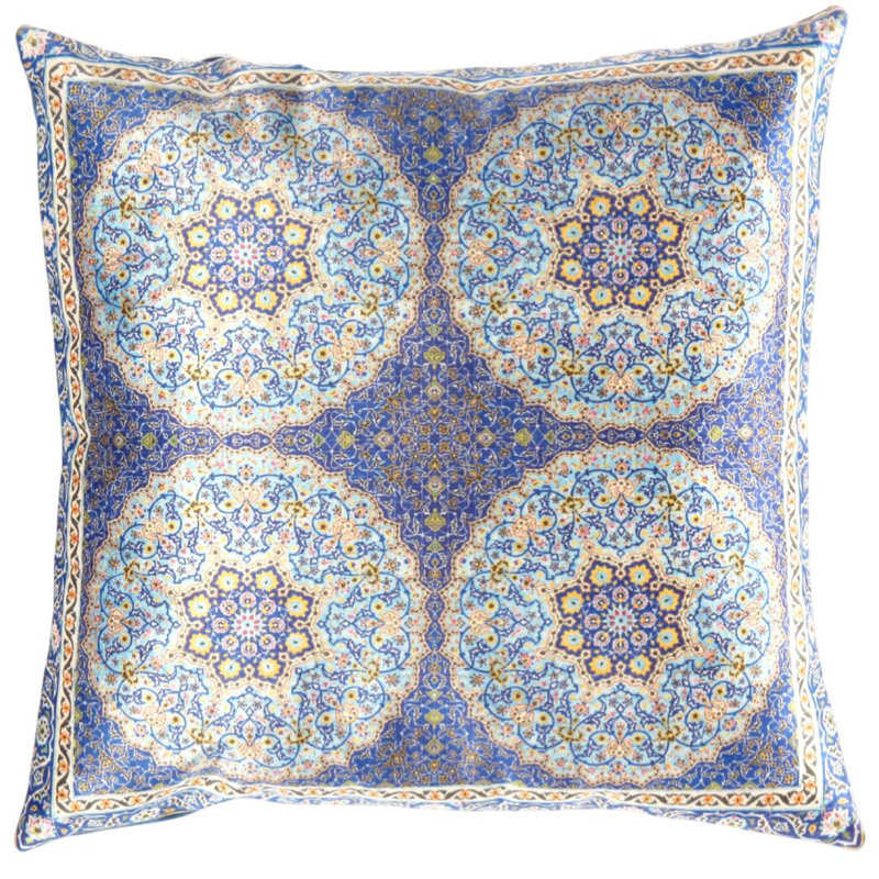 Oreiller persan en velours , Bleu marine / beige, 20 po x 20 po