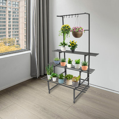 3 Tier Plant Stand Metal Plant Holder With Hanging Rods