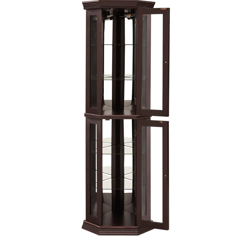 Élégant présentoir lumineux avec design d'inspiration rétro, éclairage à DEL, rangement personnalisable, armoire éclairée en cerisier pour la maison, 4 tablettes réglables en verre trempé, dossier en miroir, lueur douce, bureau