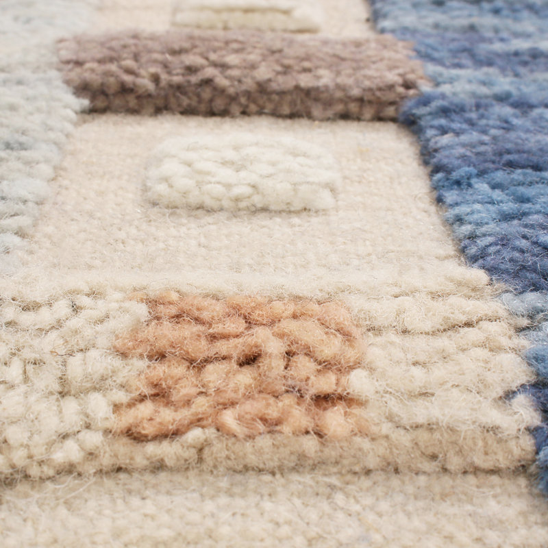Rug & Kilim’S Scandinavian Inspired Geometric Gray And Blue Wool Pile Rug, Rectangle 6' x 9'