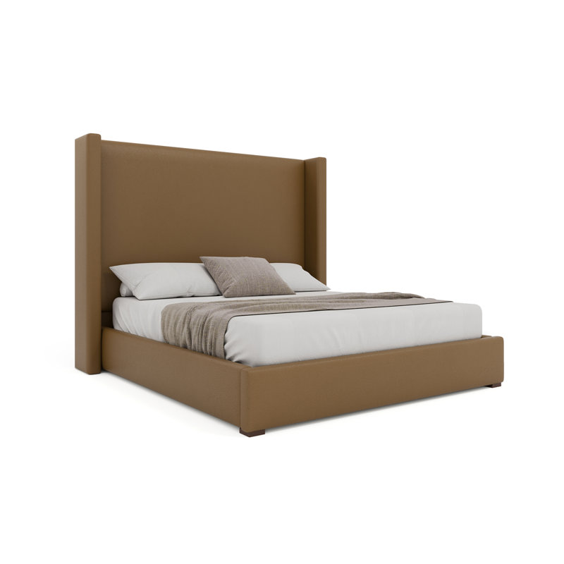 Diland Vegan Leather Wingback Bed, Caramel, Queen