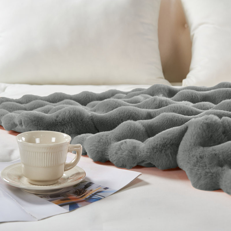 Bubble Faux Fur Throw Blanket, Gray, 60" W x 70" L