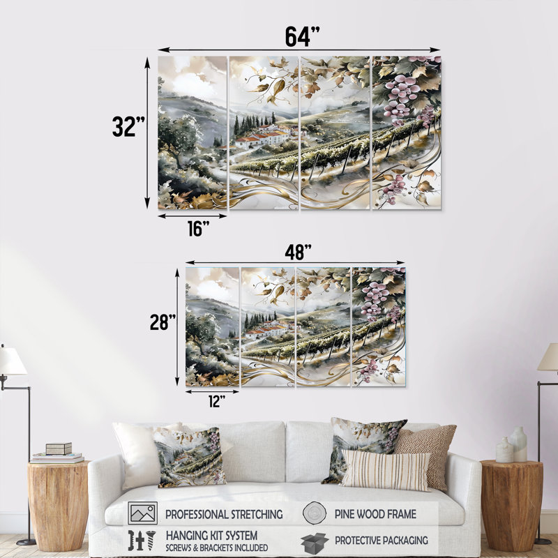 Ehrenberg - Vineyard Wall Art - ensemble d'art mural traditionnel, H 28 po x l 48 po, 4