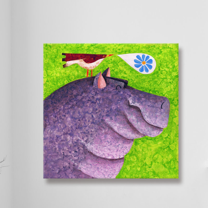 «Happy Happy Hippo» par Janet Nelson, reproduction sur toile tendue, H 24 po x l 24 po x P 1,5 po