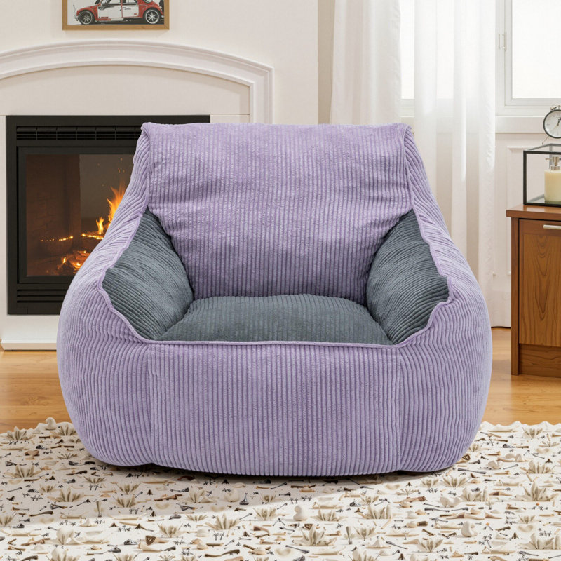 Compression 38"W Corduroy Fabric Bean Bag Chair Memory Foam Filled, Purple