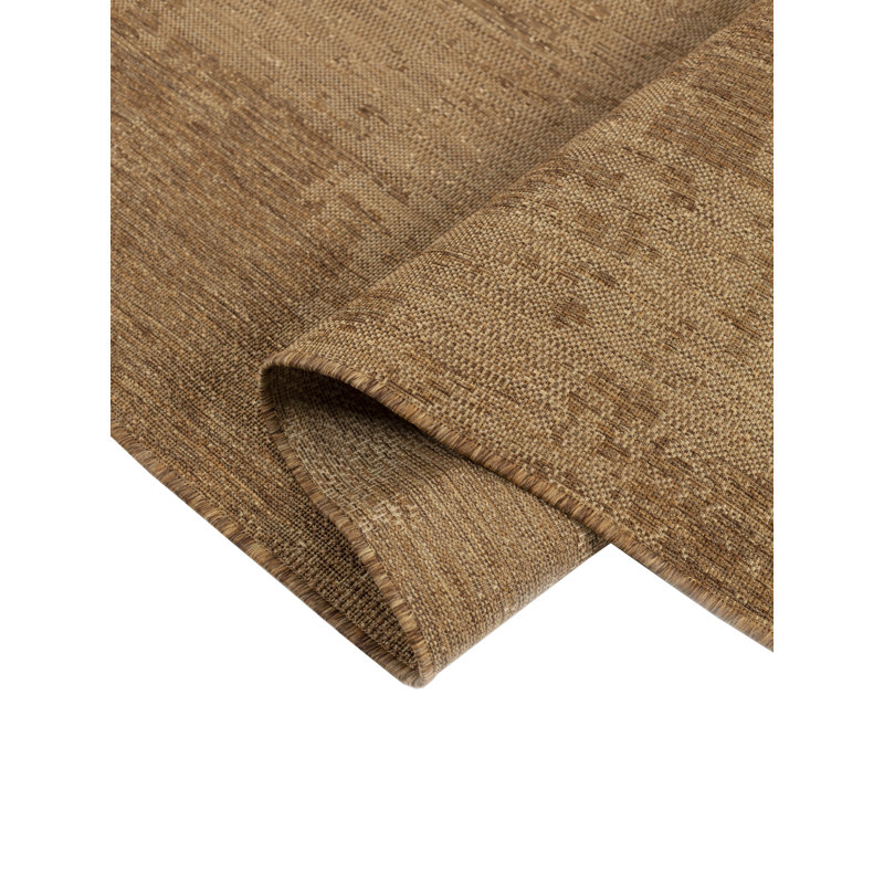 Neutral Brown and Beige Synthetic Flat Woven Rectangular Rug