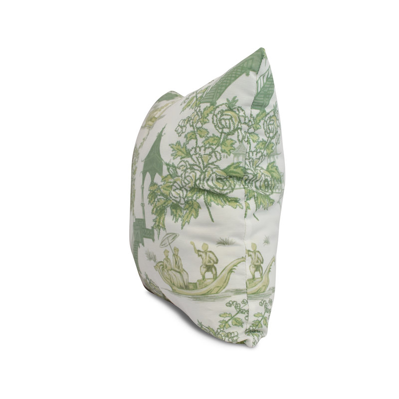 Green Chinoiserie Floral Print Outdoor Throw Pillow 16" x 16"