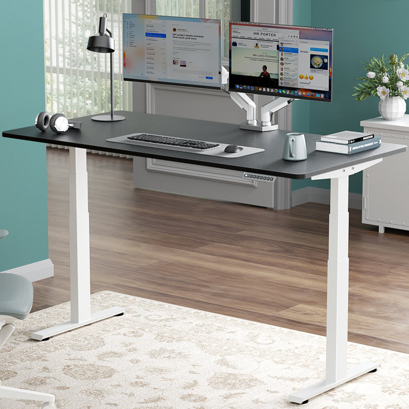  Bureau debout de qualité supérieure, H 49,3 po x l 59 po x P 30 po, Blanc, Noir