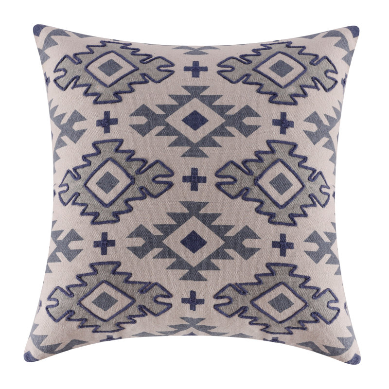 Geometric 100% Cotton Throw Square Pillow Cover, Blue/Gray, Pillow Cover Only - No Insert