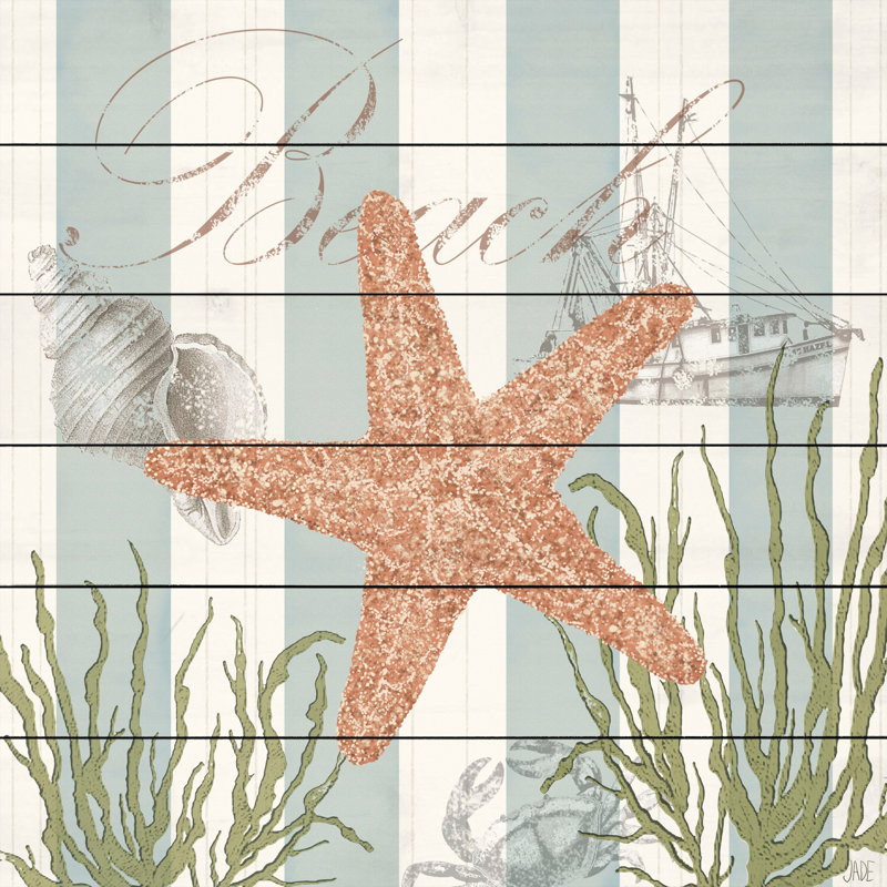 Gold Starfish - No Frame Print on Wood, 61 cm H x 61 cm W x 4 cm D