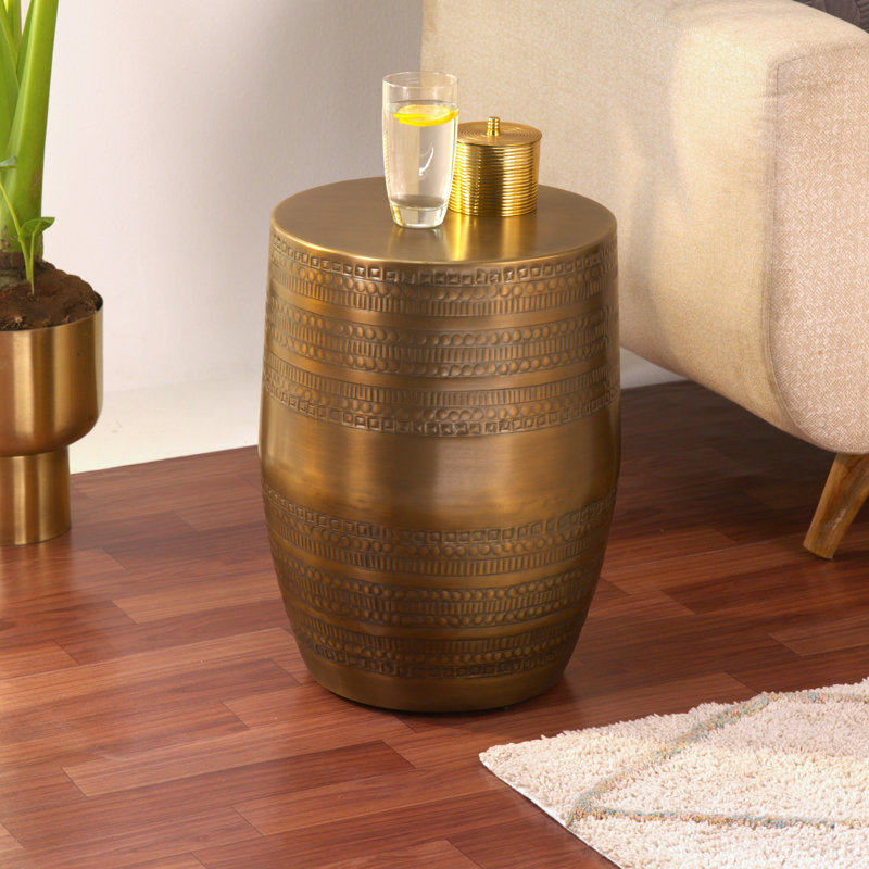Modern Round Aluminum Hammered Embossed Texturing Metal Side Coffee Table, Brass
