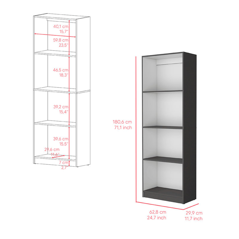 Bibliothèque, bureau, gris mat / blanc, Blanc / Gris, (4 tablettes) H 71,1 po x l 24,7 po x P 11,7 po