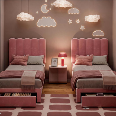 Twin Bed Frame, Platform Bed with Headboard & Drawer for Kids