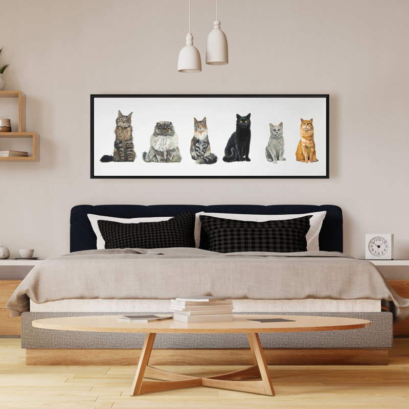 Six chats alignés sur toile
