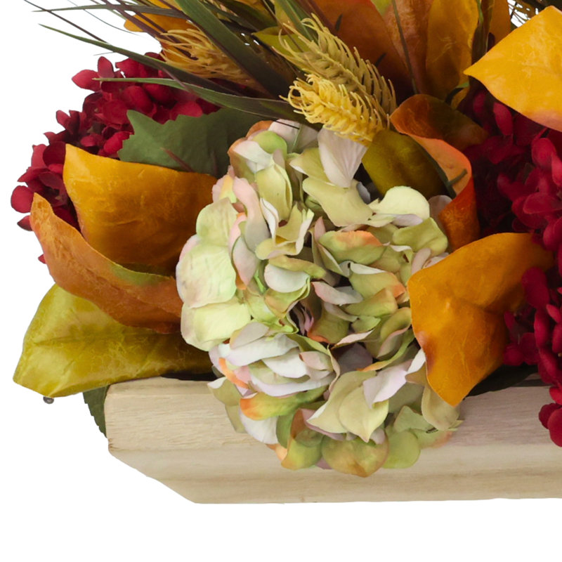 Fall Centerpiece With Hydrangeas, Pomegranates And Wheat