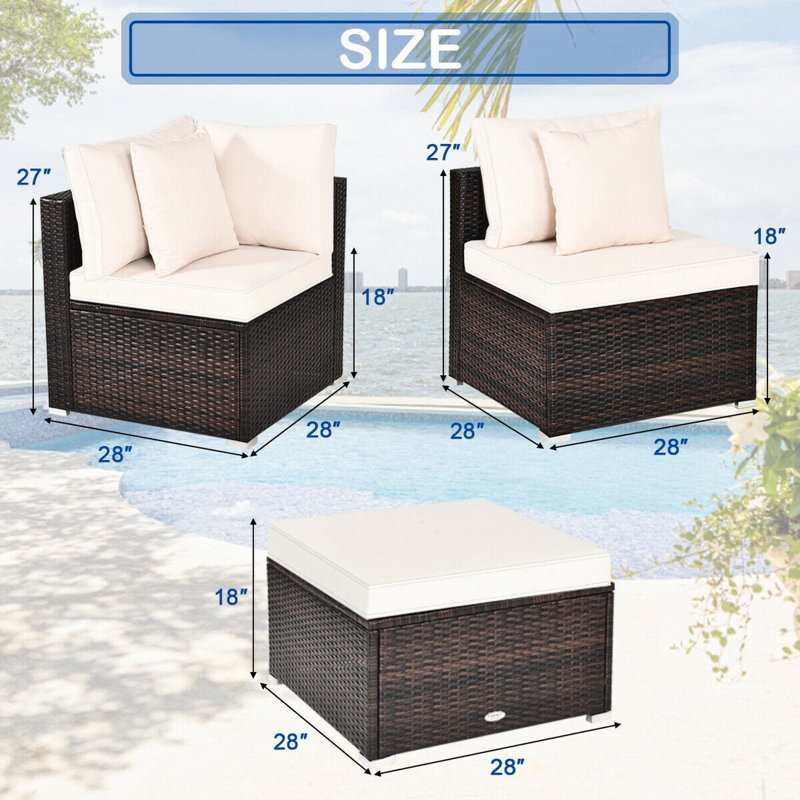 5 - Person Modular Patio Conversation Set with Cushions, White