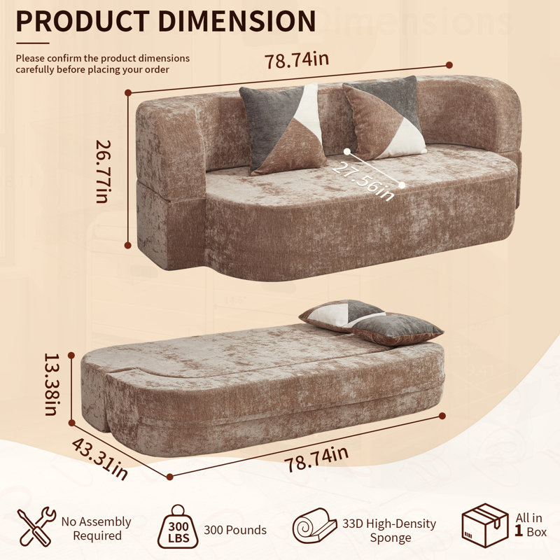 Canapé-lit en coquille d'œuf, canapé convertible sans os avec tissu moelleux doux, éponge à haute densité 33D, canapé-lit sans assemblage pour le salon et la chambre à coucher