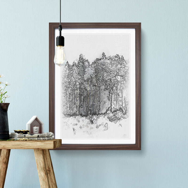 View of a Winter Forest 1 Piece Single Picture Frame Painting on MDF, 33cm H x 24cm W x 2cm D, Walnut Framed