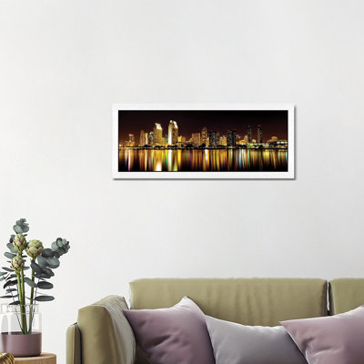 San Diego Skyline 1 Piece Floater Frame Panoramic Wall Art on Canvas