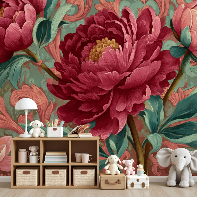 Papier peint pelez et collez Élégant mur de fleurs botaniques murales en tissu baroque sans couture H 100 po x l 144 po Papier mural amovible en PVC auto-adhésif pour chambre à coucher, bureau à domicile