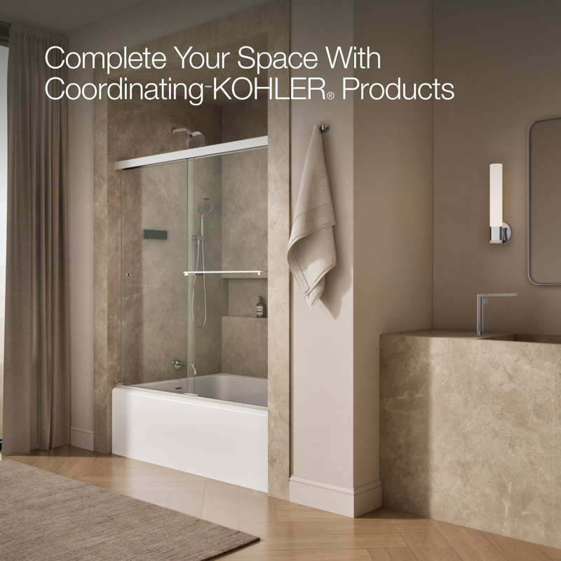 Revel 59.63'' x 62'' Double Sliding Bath Door with CleanCoat® Technology, Crystal Clear, Bright Polished Silver