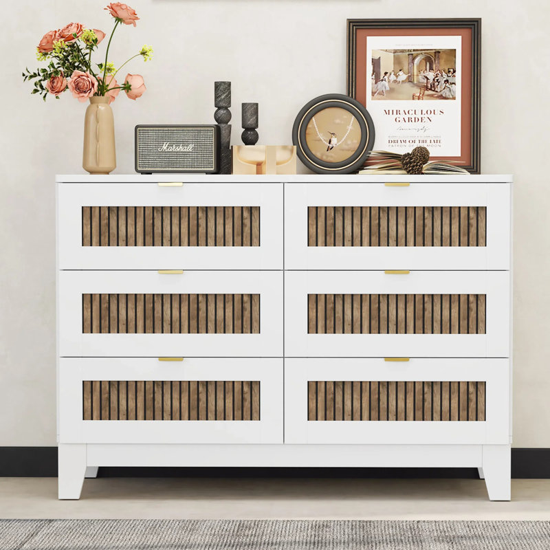 Commode rustique à 6 tiroirs, Blanc