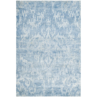 Senza Hand Knotted Overall Content: Viscose Cotton Ikat Rug in Blue