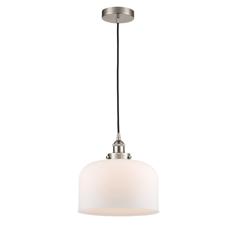 Pattie Bell 1-Light Dimmable Adjustable Height Single Pendant, Matte White, Brushed Satin Nickel