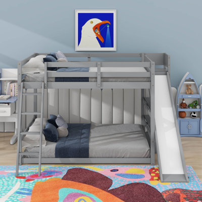 Full Over Full Bunk Bed With Ladder, Slide And Shelves