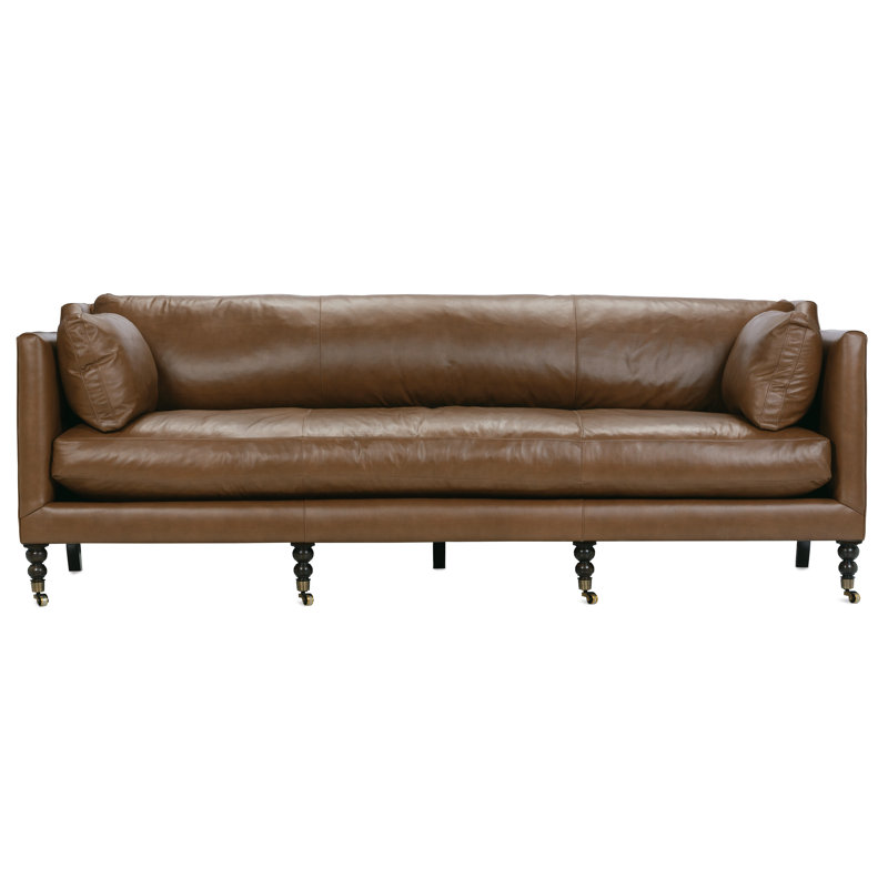 Madeline Leather Bench Cushion Sofa, 34" H x 90" W x 40" D, KL253-94, Dark Brown Wood