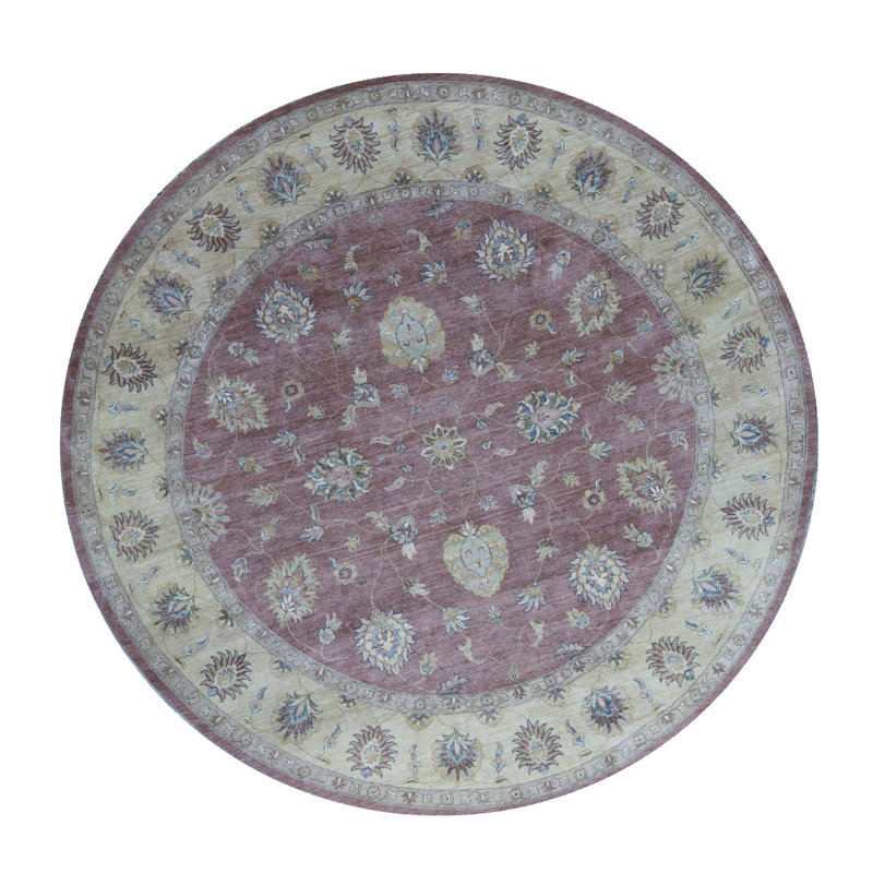 Tapis rond rouille et doré de haute qualité noué à la main