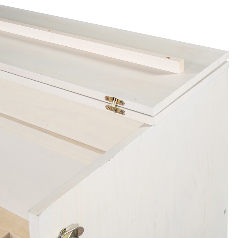 Lit double en blanc brossé avec rangement généreux et ports. Optimisez votre espace. Capacité de poids stable de 450 lb. Chic devant rayé. Espace pratique. Facile d'accès. Matelas non inclus. Assemblage