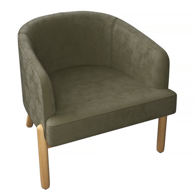Fauteuil demi-tonneau Mid-Century de 27 po de large avec pieds en bois massif, brun